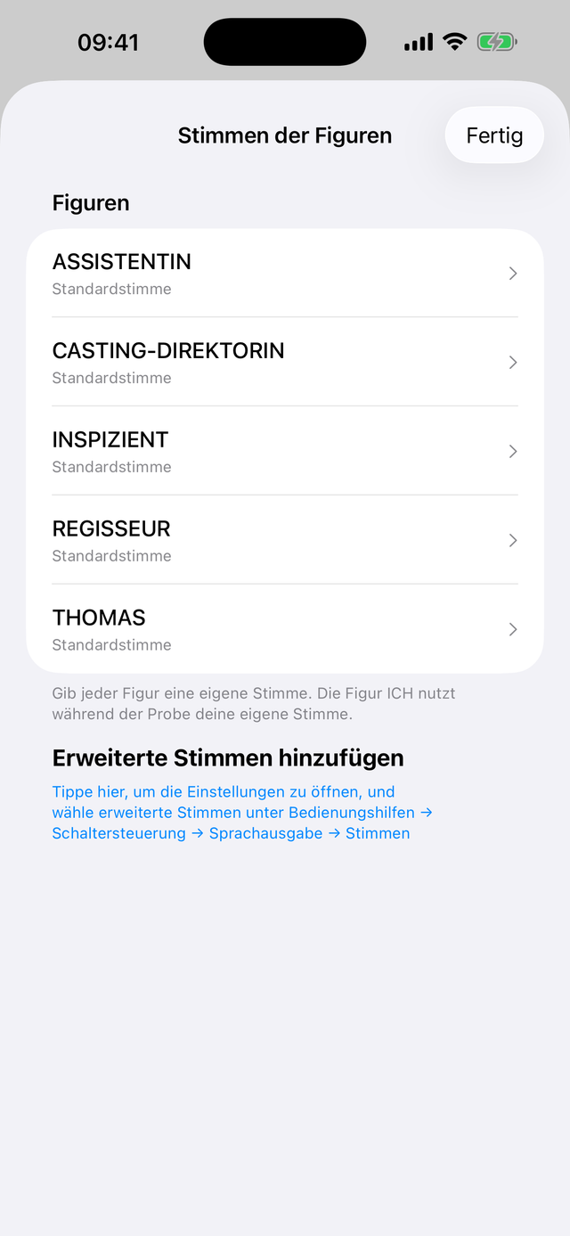 Stimmenauswahl, jede Rolle bekommt eine eigene Stimme