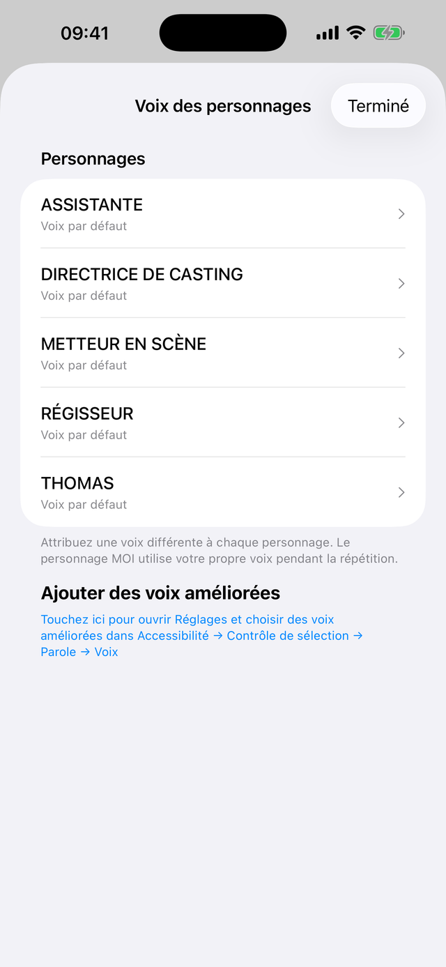 Choix des voix, une voix distincte attribuée à chaque rôle