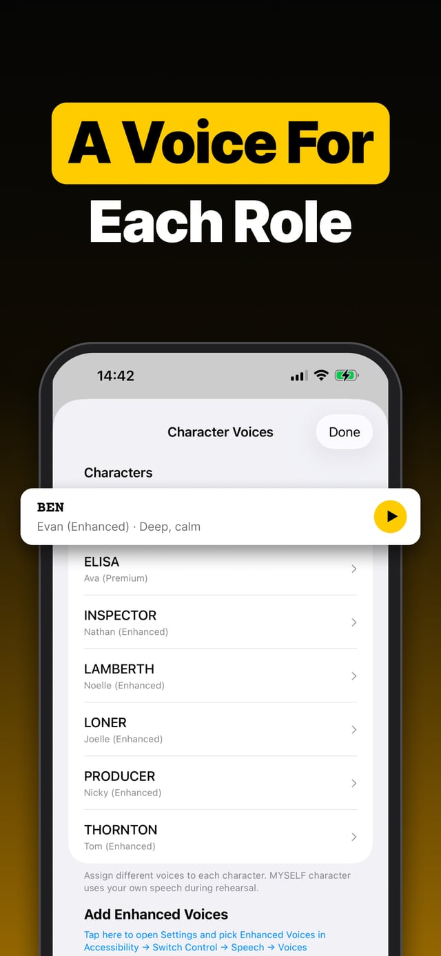 A voice for each role: the character list with a distinct voice assigned to every part